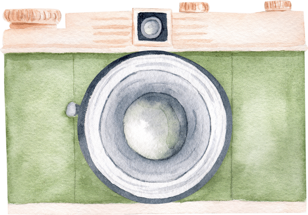 Retro Camera Watercolor Clipart.